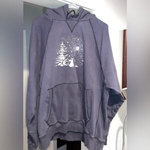Men's Winter Scene Hoodie | Distressed Navy Blue